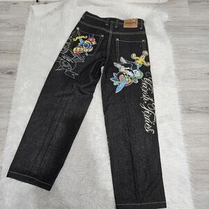 Y2K VINDICATION  Black Graphic Jeans